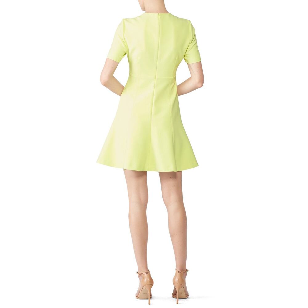 CINQ Á SEPT Neon Yellow Shoulder Cutouts Flared Hourglass Alyssa Dress Size 2 - Picture 3 of 11